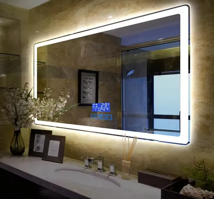 Modern Anti-Fog Rectangle Smart Digital Mirror Bathroom Touch Screen Hd Vanity Mirror With Led Light Bath Mirrors