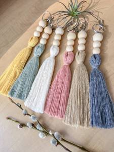 Boho Wooden Bead Keychains Bag Detail Cotton Tassel Keychain Best Gift for Teacher Nurse