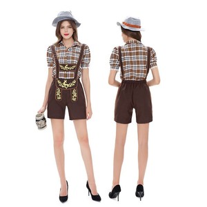 Traje de Overol a Cuadros con Temática de Cerveza Alemana para Mujer, Disfraz Bávaro para Actuaciones Escénicas - Product Image 1