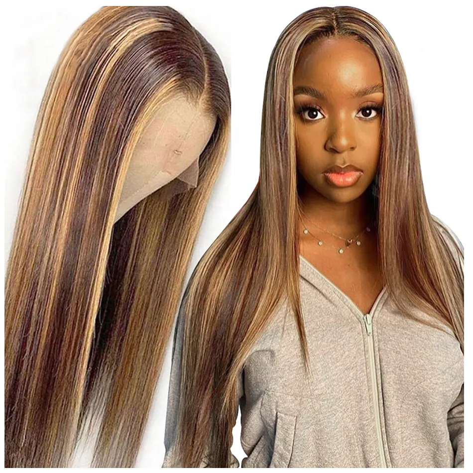 Unprocessed Raw Vietnamese Human Hair HD Lace Front Wig Bleached Knots Honey Blonde Virgin Cuticle Aligned Hair Ombre Color Wig