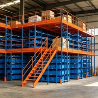 Plateforme de Stockage Industrielle à 2 Niveaux, Système de Rayonnage Modulaire Robuste en Acier, Structure Boulonnée, Revêtement Poudré