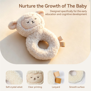 Anneau de dentition en peluche douce en forme de mouton avec hochet en sherpa et jouet sensoriel apaisant en bois pour nouveau-né (0-12 mois) – Cadeau - Product Image 3
