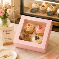 Cajas Porta Cupcakes Individuales Rosadas, Portátiles, con Ventana, Laminadas Mate y con Relieve Personalizado