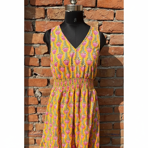 Bloque de mano impreso sin mangas vestido de algodón indio Floral Vintage verano túnicas largo bordado Maxi vestido con mangas - Product Image 1