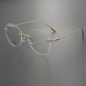 शेनजेन शुद्ध टाइटेनियम रिम्लेस ऑप्टिकल आंखों का चश्मा फ्रेम गोल सर्कल फ्रेमलेस रेट्रो पॉलीगोनल गोलाकार चश्मा चश्मा