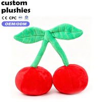 Coussin en peluche cerise mignon en gros, en forme de fruit, avec feuilles, pour cadeaux et décoration de chambre