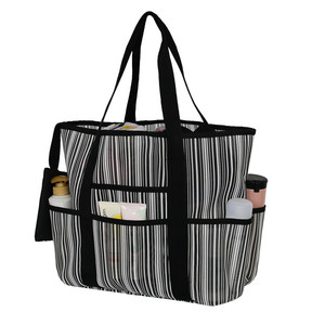 Striped <b>Beach</b> Mesh Tote <b>Bag</b> Blue Black Stripes 4-6 Compartments Portable Versatile Shoulder <b>Bag</b> <b>For</b> Travel Laundry Summer Use - Product Image 2