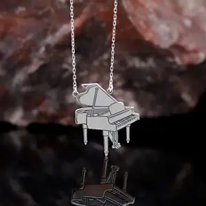 新产品精致钢琴银项链时尚珠宝吊坠魅力316l不锈钢手工乐器项链