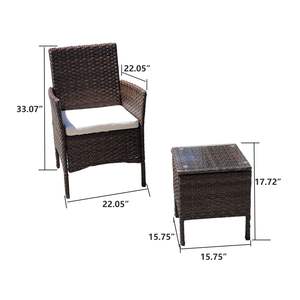 ชุดโต๊ะเก้าอี้หวายสำหรับสวน 2 ที่นั่ง พร้อมเบาะรองนั่ง เฟอร์นิเจอร์กลางแจ้งสำหรับรับประทานอาหารในสวนหรือลานบ้าน - Product Image 5