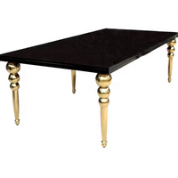 Table de salle à manger rectangulaire noire et or de luxe royale, populaire pour les locations de mariage, les déjeuners et les dîners