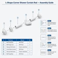 Tringle de douche en L 90x90cm, tringle de douche d'angle en aluminium antirouille, tringle de tension pour salle de bain sans perçage MingLang
