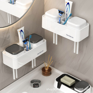 Juego de soportes para cepillos de dientes montados en la pared, almacenamiento rectangular, sin perforación, estantes duraderos para baño - Product Image 3