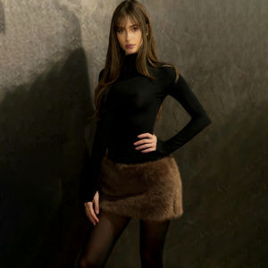 Vestido Mini Ajustado para Mujer, con Parches de Piel Sintética, Manga Larga, Otoño Invierno, Moda Casual, Elegante - Product Image 1