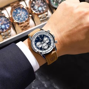 POEDAGAR Advanced waterproof calendar night <b>light</b> <b>timer</b> men's watch business luxury fashion men's leather watch - Product Image 4
