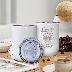 Gobelet isotherme en acier inoxydable à double paroi de haute qualité, 350 ml (12 oz), portable, pour l'extérieur, avec couvercle blanc pour la sublimation, mug à café avec poignée - Product Image 5