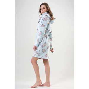 Bata de Felpa Azul Cristal para Mujer, Manga Larga, Suave, con Capucha, Ropa de Dormir Informal - Product Image 2