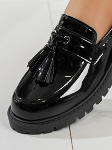 Nuovi Arrivi: <span class=keywords><strong>Mocassini</strong></span> <span class=keywords><strong>con</strong></span> Plateau in Pelle PU <span class=keywords><strong>con</strong></span> Decorazioni a Nappine, Scarpe Nere da <span class=keywords><strong>Donna</strong></span> <span class=keywords><strong>con</strong></span> <span class=keywords><strong>Tacco</strong></span> Grosso in Stile Preppy - Product Image 6