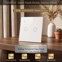 Sakelar Dinding WiFi Dua Tombol Touch Glass EU 1000W Per Tombol TL EUW02, Kontrol Jarak Jauh via Aplikasi Life, untuk Penggunaan di Toko, Hotel, dan Rumah Sehari-hari