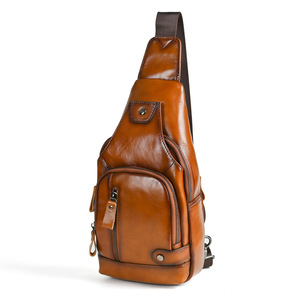 Ando <b>Bag</b> Vintage Genuine Cowhide Leather <b>Mens</b> Sling Chest <b>Bag</b> <b>Crossbody</b> Shoulder <b>Bag</b> - Product Image 5