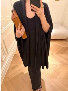 Conjunto de Dos Piezas Minimalista de Lana para Mujer, Cárdigan Holgado <span class=keywords><strong>con</strong></span> Frente Abierto y Vestido Maxi, Transpirable, Corte Regular, Otoño - Product Image 4