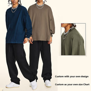 Camiseta de Algodón de Manga Larga, Cuello Redondo, Tejido Grueso, Casual, Holgada, para Hombre, Transpirable y Ecológica - Product Image 2