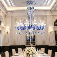 Lustre vintage en cristal bleu, lampe suspendue d'art de luxe pour mariage, salle de banquet, hôtel, décoration intérieure