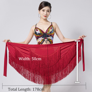 Set Gonna da Ballo Latino a 3 Strati con Frange, Gonne Asimmetriche con Nappe per Donna, per Salsa, Rumba, Pratica di Danza, Sciarpa per Danza del Ventre e del Fianco - Product Image 3