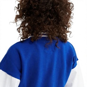 <b>Women's</b> Blue White Varsity <b>Jacket</b> Full <b>Sleeve</b> Turn Down Collar <b>Short</b> Crop Logo Front Autumn Style Comfortable <b>Women's</b> <b>Jackets</b> - Product Image 3
