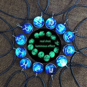 G1359 12 Pendentif Signe du Zodiaque Glow in the dark bijoux Astrologie Horoscope Glow In The Dark Collier - Product Image 2