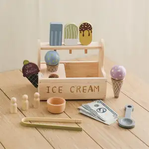 लकड़ी की आइसक्रीम की दुकान नाटक सेट पूर्वस्कूली बच्चों के लिए सिमुलेशन खिलौने