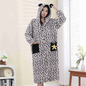 Lussuoso Accappatoio <span class=keywords><strong>con</strong></span> Stampa Leopardata, Cartone Animato Carino, Traspirante, Morbido, <span class=keywords><strong>con</strong></span> Cappuccio e Tasca a Stella, Elegante e Casual per Primavera/Autunno/Estate/Inverno - Product Image 4