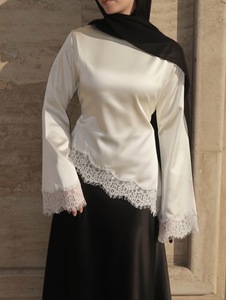 Abaya Islamica Modesta Mexizo 2026 per Donne, Abbigliamento Musulmano in Raso con Bordo in Pizzo Asimmetrico, Stile Dubai, Top Corto - Product Image 4