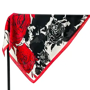 Simple and elegant plant rose flowers 70cm square scarf for women Decorative hair accessories Tie headband small scarf