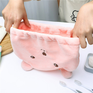 Cartoon bear hair drying cap, coral fleece shower cap, quick-drying <b>towel</b>/<b>head</b> <b>wrap</b> for home use. - Product Image 2