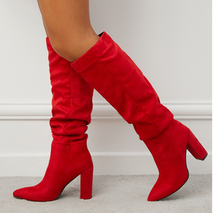 Suede Leather Western Style Botas De Tacon Fall Winter Knee High Fashion Woman <b>Boots</b> 2025 - Product Image 2