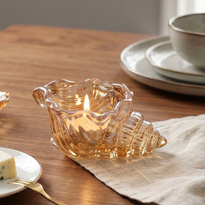 Portacandele in Vetro Ambrato a Forma <span class=keywords><strong>di</strong></span> Conchiglia in Stile Nordico Minimalista, Decorazione Romantica da Tavolo, Accessorio Creativo per la Casa - Product Image 4