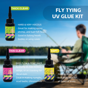TIMESRUI - Juego de Pegamento UV para Atado de Moscas, 10 ml, Transparente Espeso (Duro), Transparente Fino, Fórmula Suave - Ideal para Moscas de Pesca con Mosca - Product Image 2