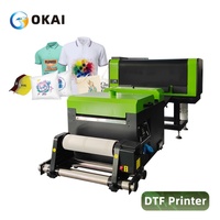 OKAI Printer DTF gulung 30cm A3 dapat memasang XP600 pengocok bubuk kepala ganda Printer DTF untuk pencetakan kaus