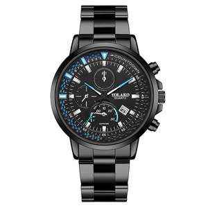 New men's watch stylish three-eye blue hand calendar <b>wristwatch</b> with steel strap wholesale men's watches - Product Image 5