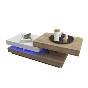 סלון מעצב נורדי מלבן עץ חלקיקים לוח מודרני יוקרה led תה שולחן קפה שולחן עם מתכוונן סיבוב