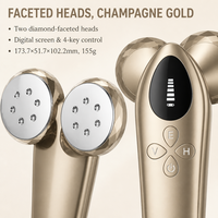 Masseur corporel portable à double tête, couleur or champagne, vibration chauffante 40°C, têtes facettées, rechargeable par USB, 155g