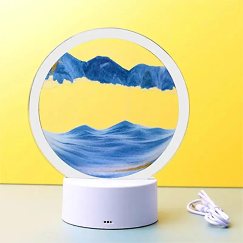 3d coloré mobile sable peinture produits maison usage verre rapide sable led lampe ornement avec 7 couleurs led modes de lumière