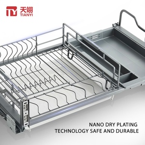 Moderna cesta telescópica de acero inoxidable ajustable para platos, con cierre suave, ecológica y multifuncional para gabinetes de cocina. - Product Image 3