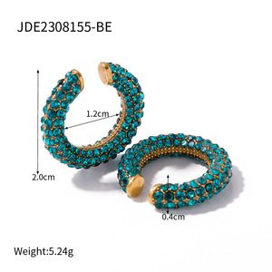 Clip d'oreille Hip Hop en acier inoxydable plaqué or 18 carats pour hommes et femmes avec trou d'oreille gratuit plein de diamants de luxe en zircon coloré <span class=keywords><strong>Crea</strong></span> - Product Image 6