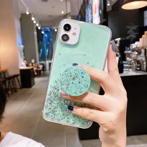 เคสกลิตเตอร์แฟชั่นสำหรับ Realme 5/5i,เคสพร้อมปลอกนิ้วและขาตั้งสำหรับ iPhone 12เคสสีชมพูสำหรับ VIVO Y11/Y12/Y15/Y17