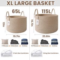 Panier de rangement rond en corde de coton tressée de 65 L avec poignées, 19,7 po de diamètre x 13 po de hauteur, organisateur de couvertures, vente en gros