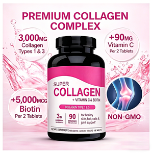 Comprimés <span class=keywords><strong>de</strong></span> Super <span class=keywords><strong>Collagène</strong></span> Vitamine C Biotine |   <span class=keywords><strong>Collagène</strong></span> <span class=keywords><strong>de</strong></span> <span class=keywords><strong>type</strong></span> <span class=keywords><strong>1</strong></span> et 3 en peptides |   90 comprimés pour adultes sans gluten pour la peau, les cheveux, les ongles et les articulations - Product Image 6