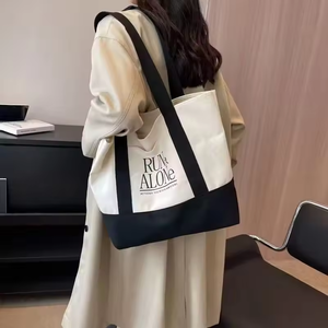 Tùy chỉnh in logo có cấu trúc bền vững <span class=keywords><strong>Tote</strong></span> Túi Hữu Cơ bông màu Quà Tặng vải mua sắm túi với túi bên ngoài - Product Image 4