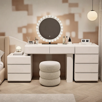 Table de maquillage de style Wabi-Sabi moderne et simple pour chambre à coucher, petite table de maquillage de luxe légère en bois massif avec armoire de rangement