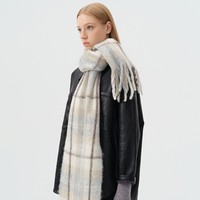 Écharpe longue et épaisse en mélange de laine, motif écossais beige clair, style coréen, tricotée, chauffe-cou, style Ins, pour le commerce transfrontalier
